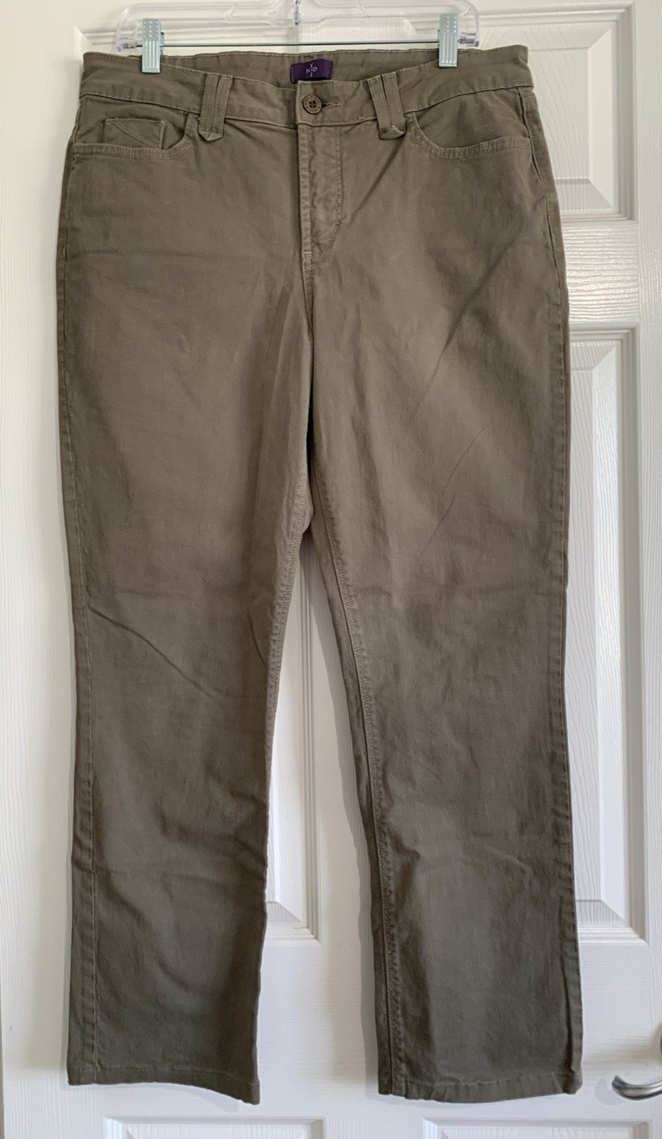 NYDJ Jeans Womens 12 Olive Green Straight Lift Tuck Technology Military Preppy