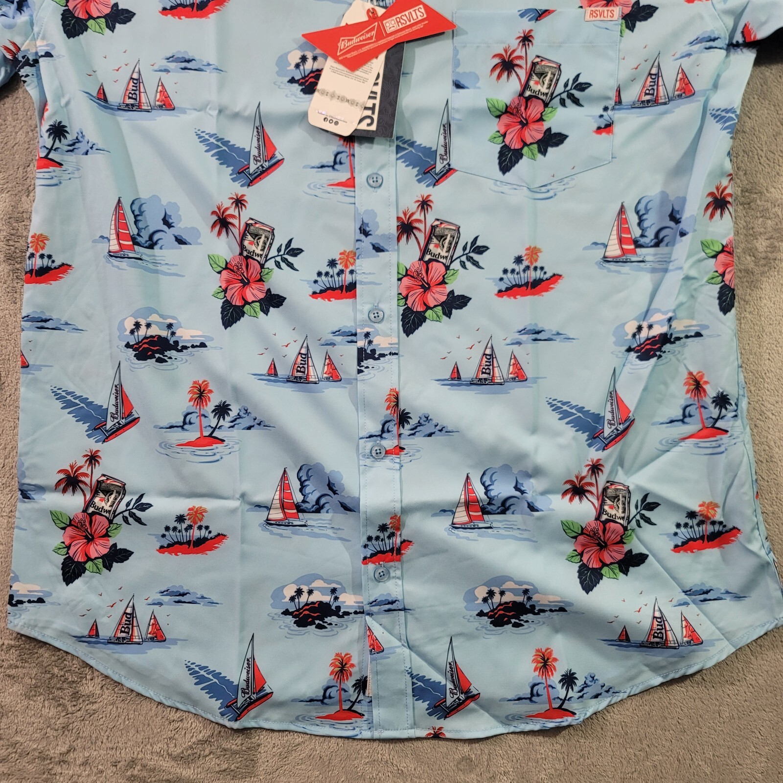 RSVLTS Mens Budweiser Regatta Have A Bud Size XL Short Sleeve Button Shirt