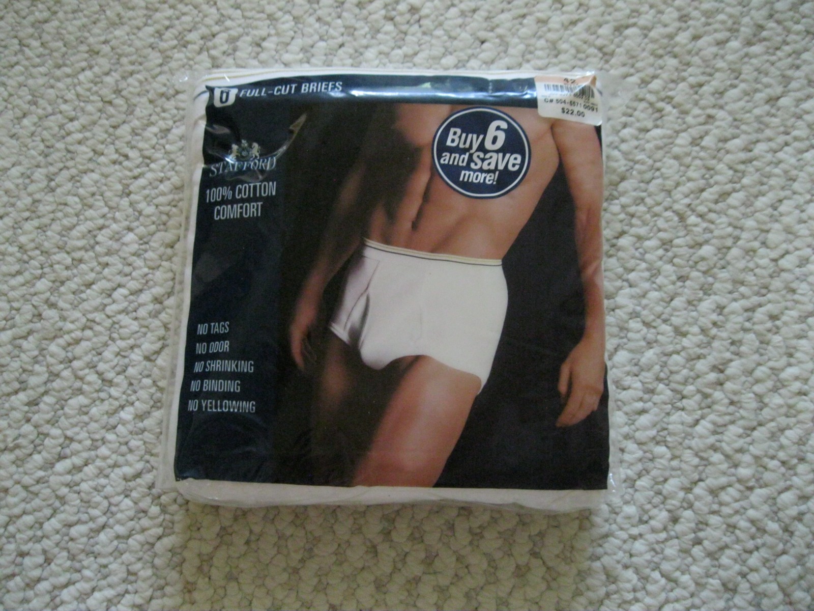 Stafford Comfort 100% Cotton Full Cut Briefs 6 Pack White Men Waist 42 NEW