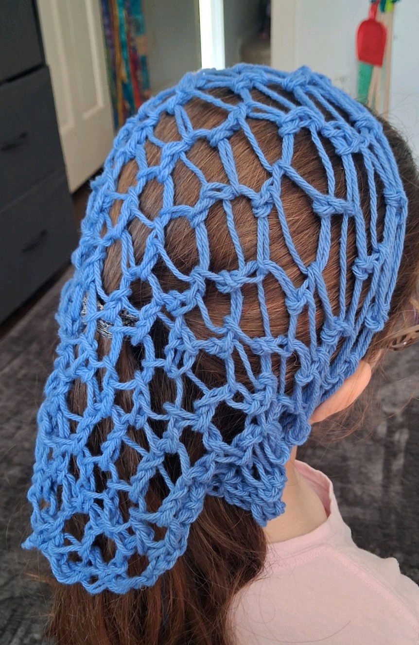 New Handmade Crocheted Head Scarf/Covering, Bandana Blue- One Size