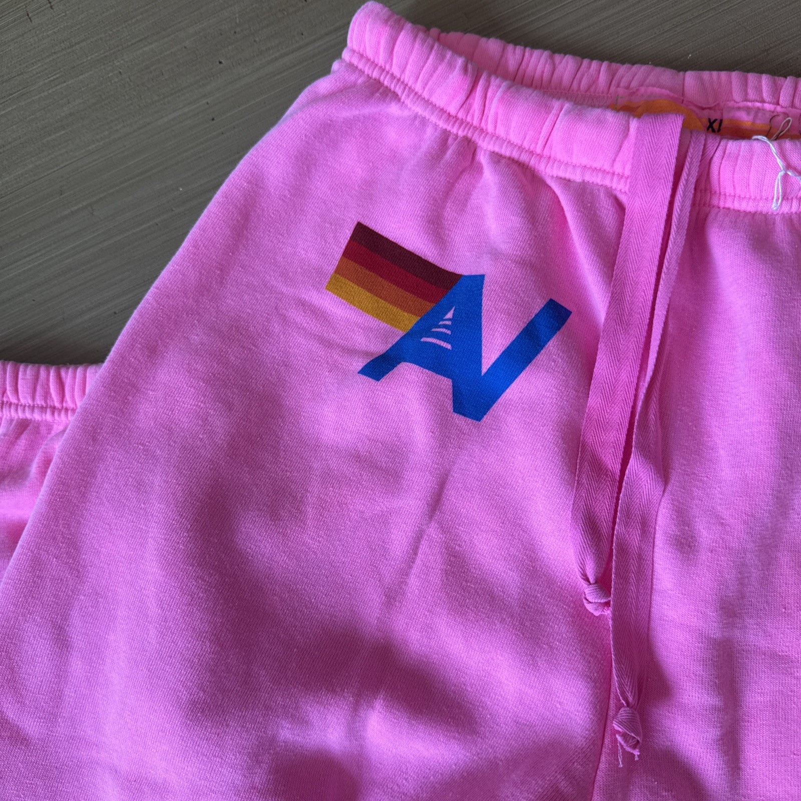 Aviator Nation Rare Style Black Sweatpants with Rainbow 7 stripe on one leg