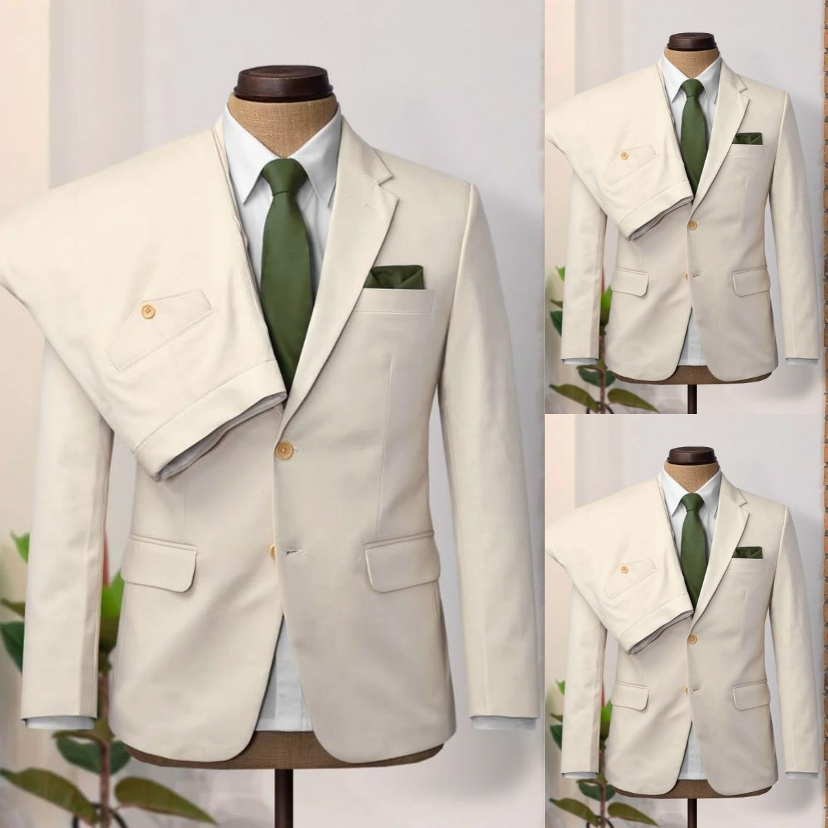 Casual 2Pcs Men’s Suits Leisure Beige Slim Fit Coat Business Workwear Jacket