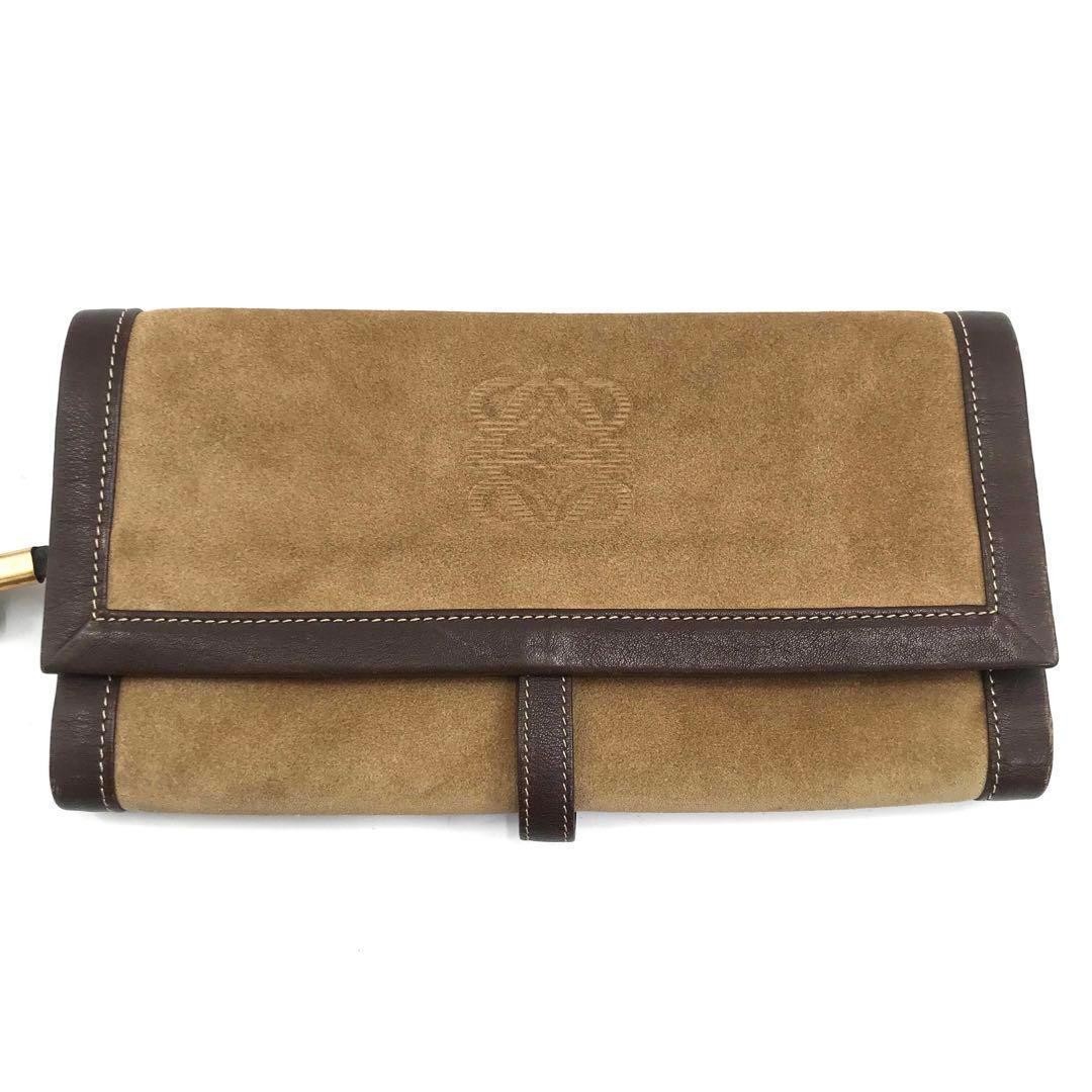 Loewe Vintage Clutch Bag Pouch Suede Leather Anagram Accessory Case W9.4xH5.1in
