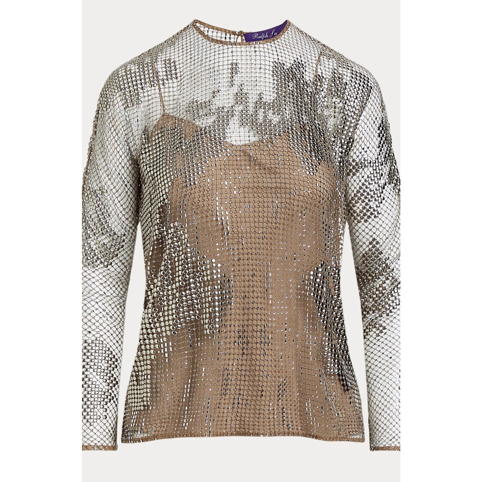 Ralph Lauren Purple Label Maritza Blouse Mesh Studs Rhinestones Womens 2 Italy