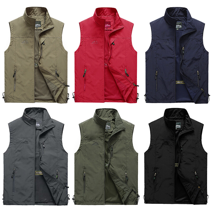 Mens With Pockets Zipper Vest Casual Waistcoat Sleeveless Sport Tops Mesh Lining