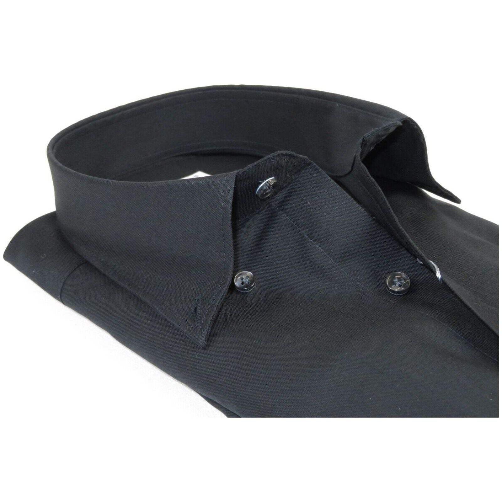 Mens 100% Italian Cotton Shirt Non Iron SORRENTO Button Down Oxford 4531 Black