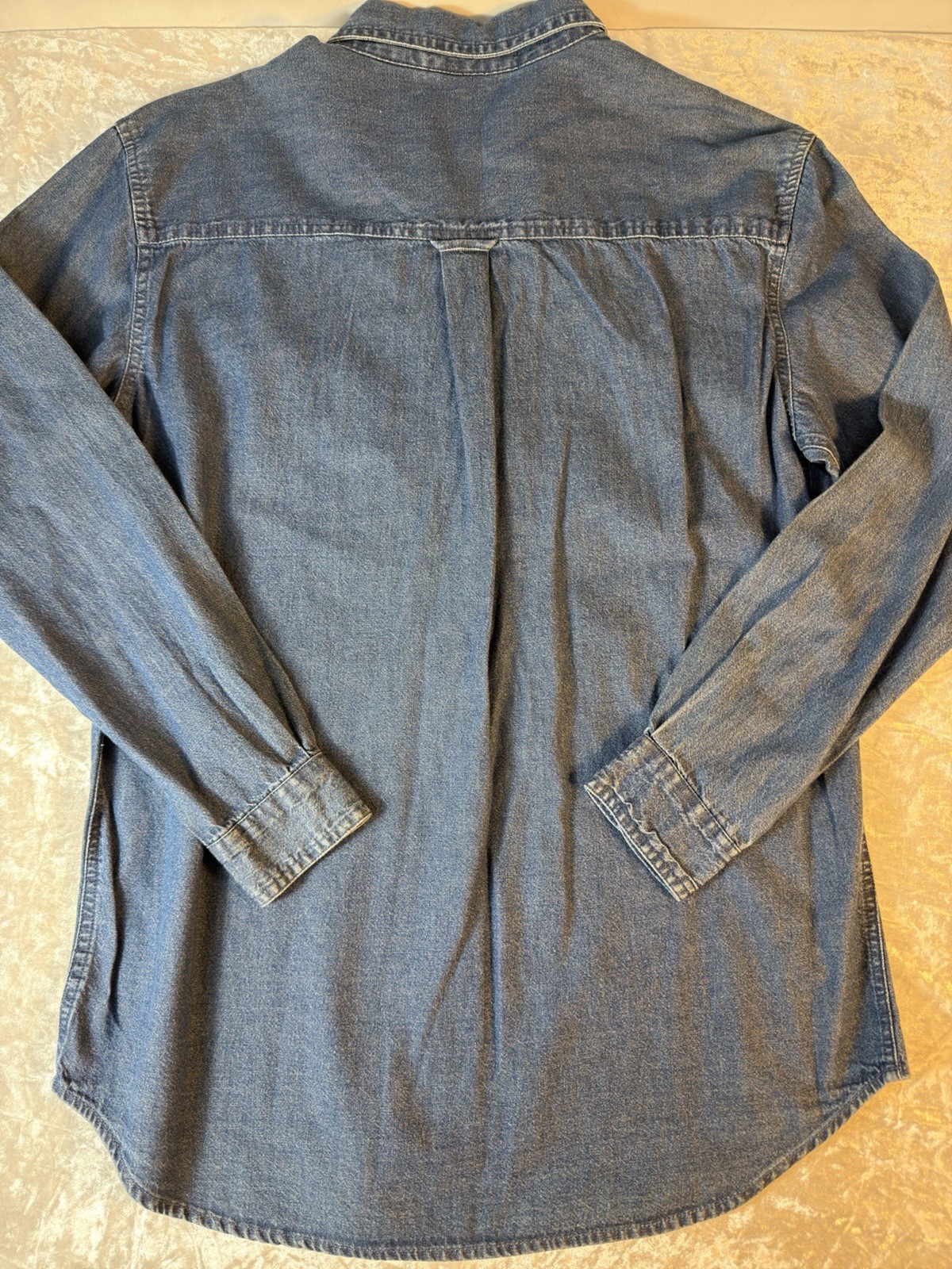 Lemon Grass Embroidered Denim Button Front Shirt Floral Cottagecore NWT