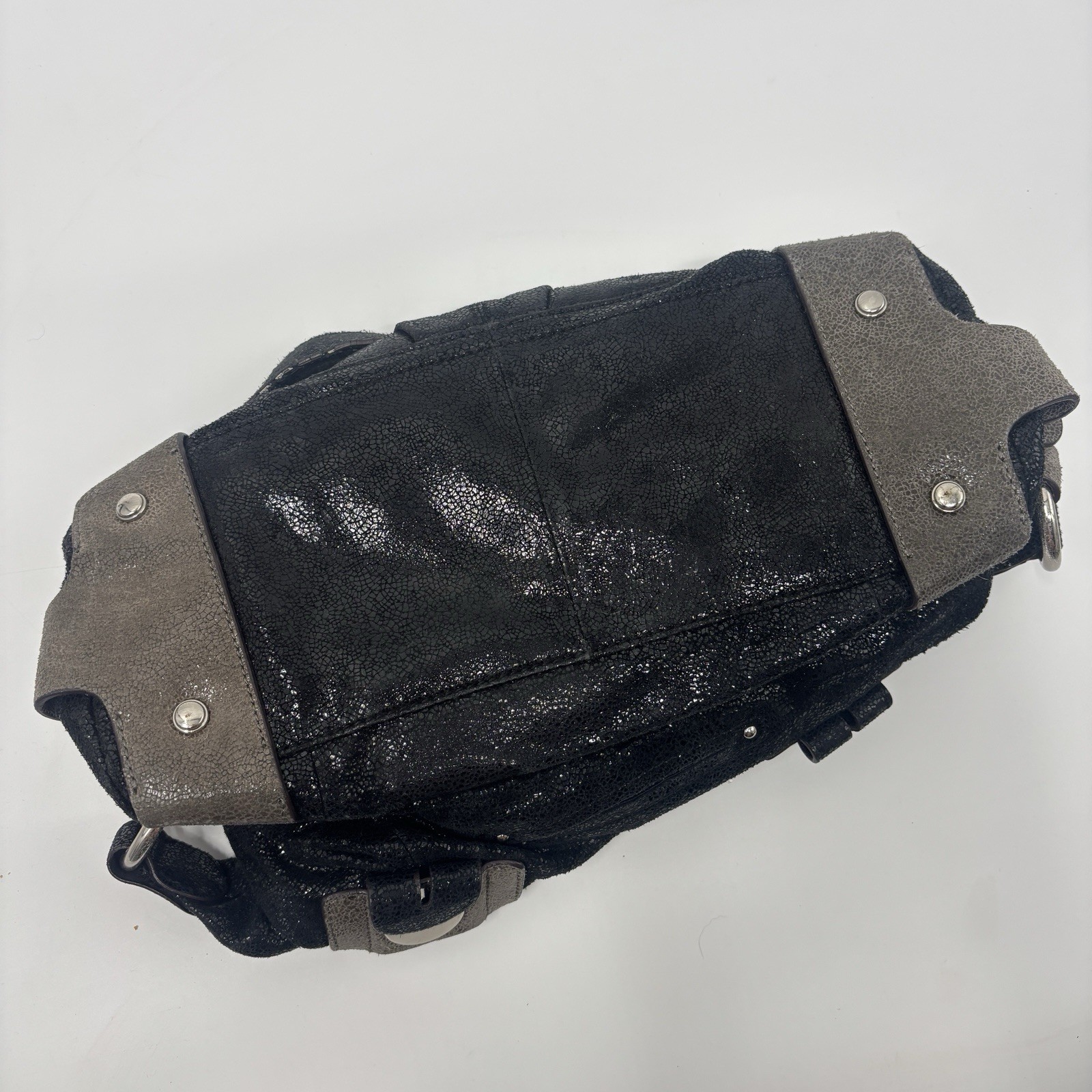 B. MAKOWSKY Black Shimmer Metallic Leather Bag. Read Description