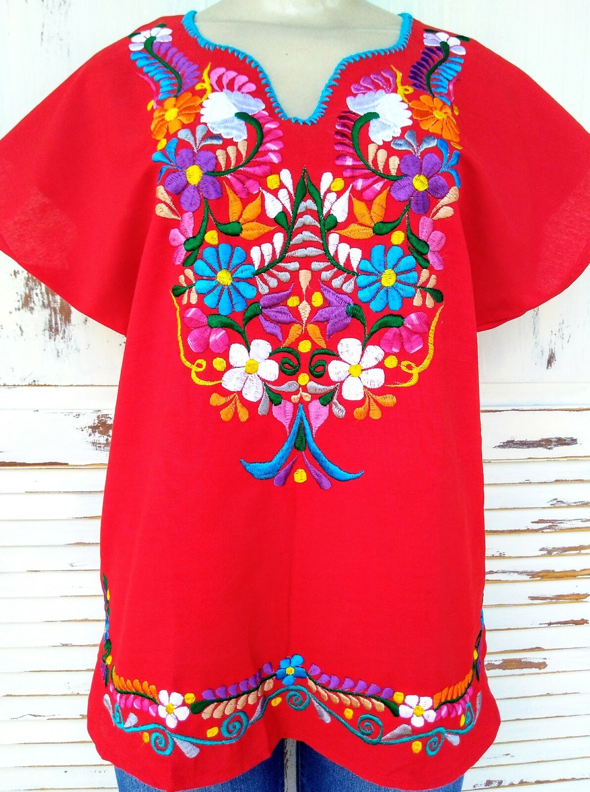Mexican Embroidered Women’s Blouse Assorted Sizes & Colors S To 3XL Peasant Top