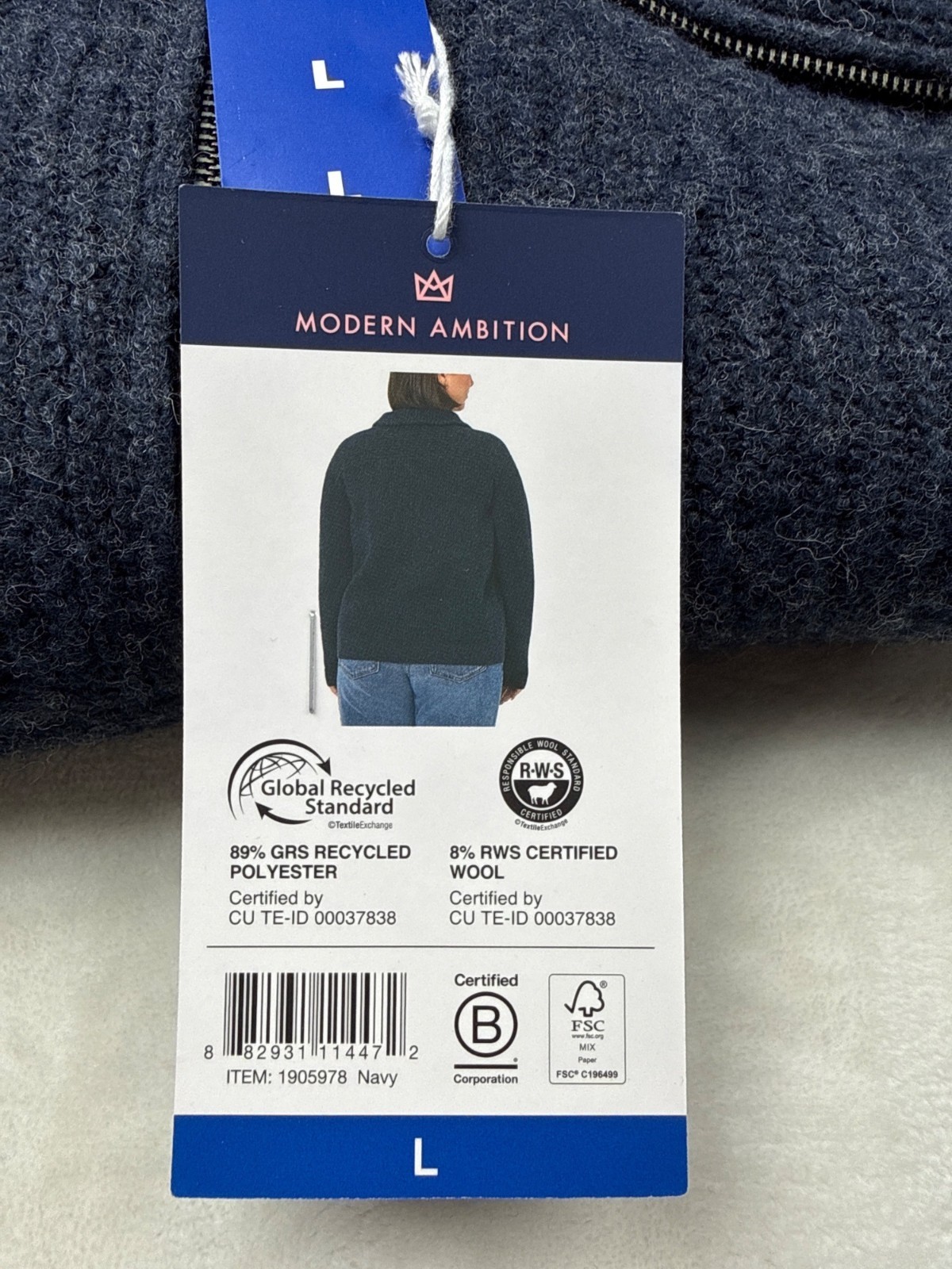 Modern Ambition Knit Quarter Zip Sweater Wool Navy Size L