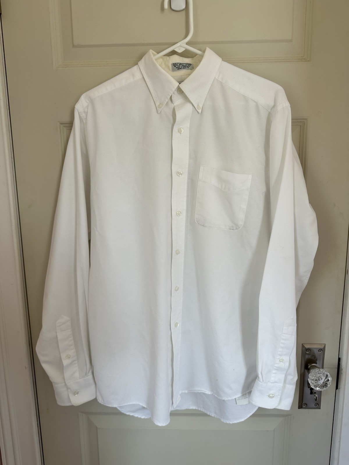 VTG LL Bean Men White Button Down Shirt Long Sleeve SingleNeedle Tailor 15 1/2