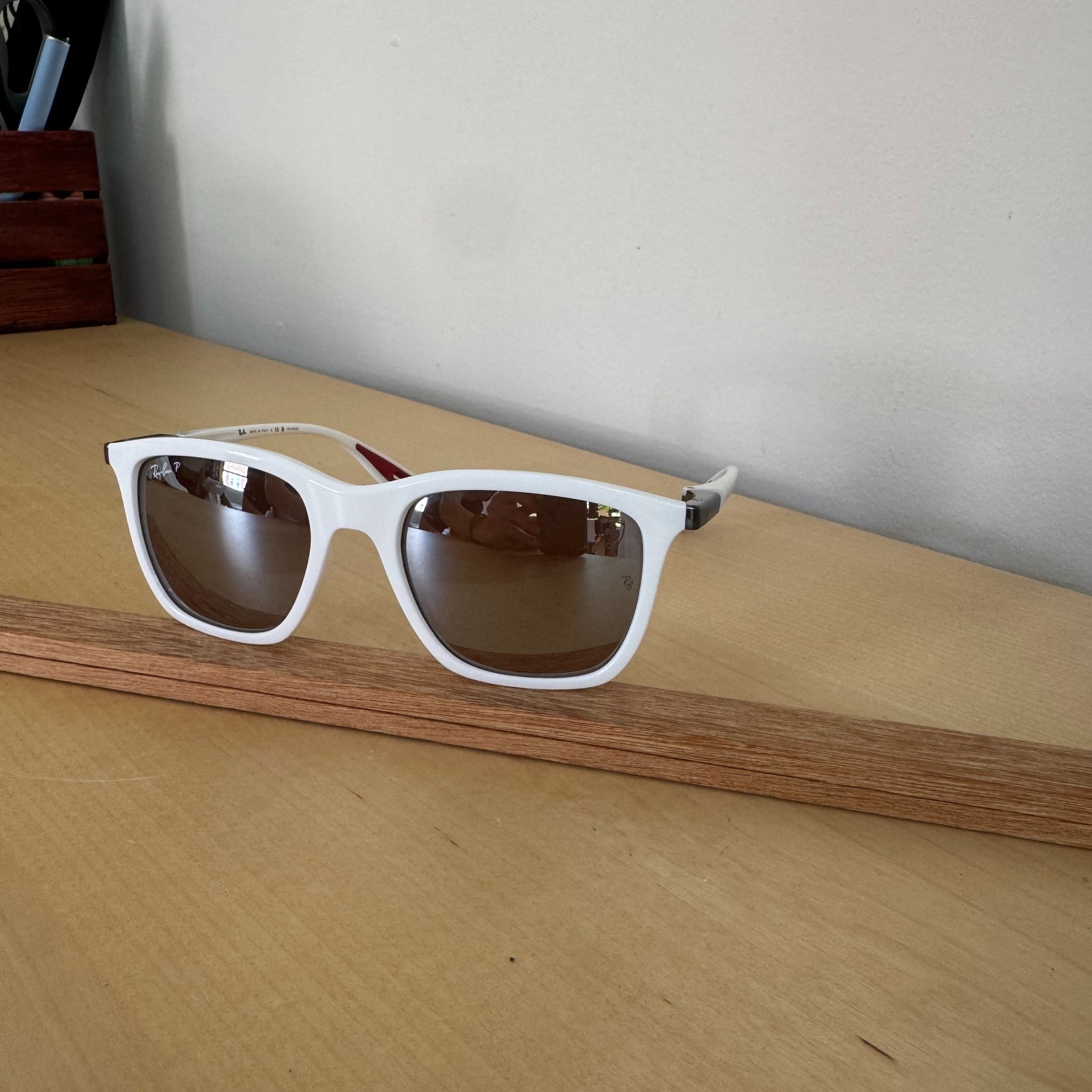 Ray-Ban RB4433-M Scuderia Ferrari Leclerc Edition White Polarized Sunglasses