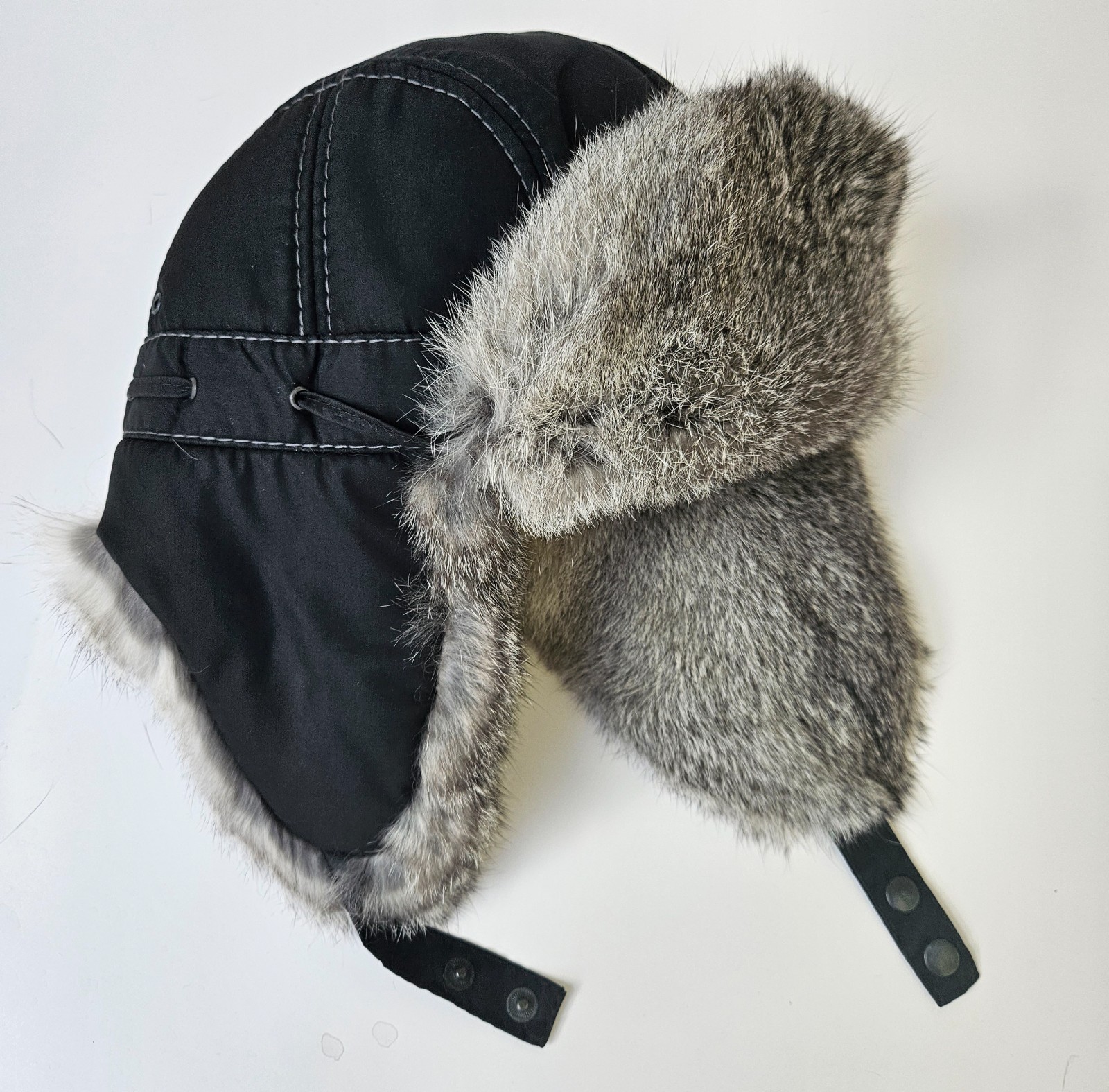 Men Real Fur Ear Flap Hat Ushanka Rabbit Fur Aviator Trapper Hat Unisex 58 cm