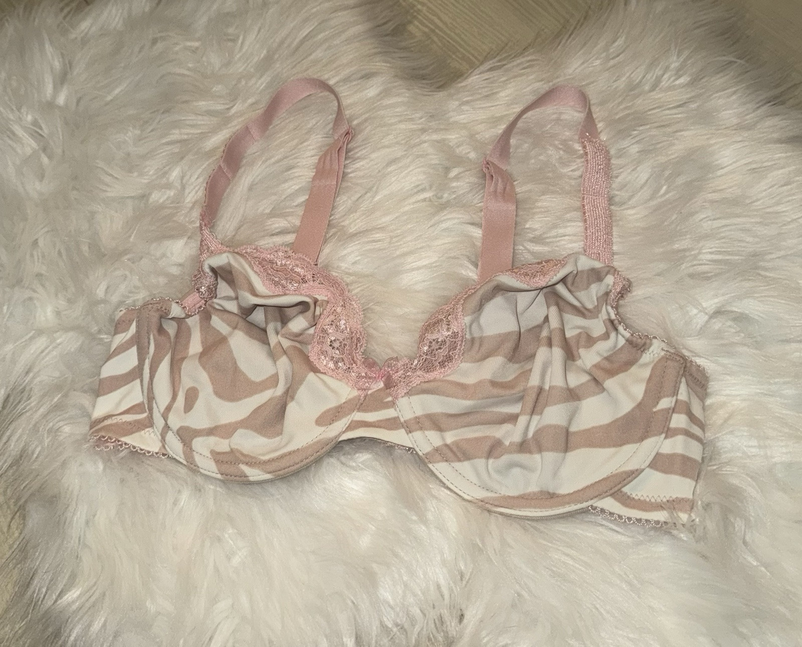 Lunaire Whimsy Seamless T-Shirt Bra Zebra Print Lace Underwire 161-11 Womens 36C
