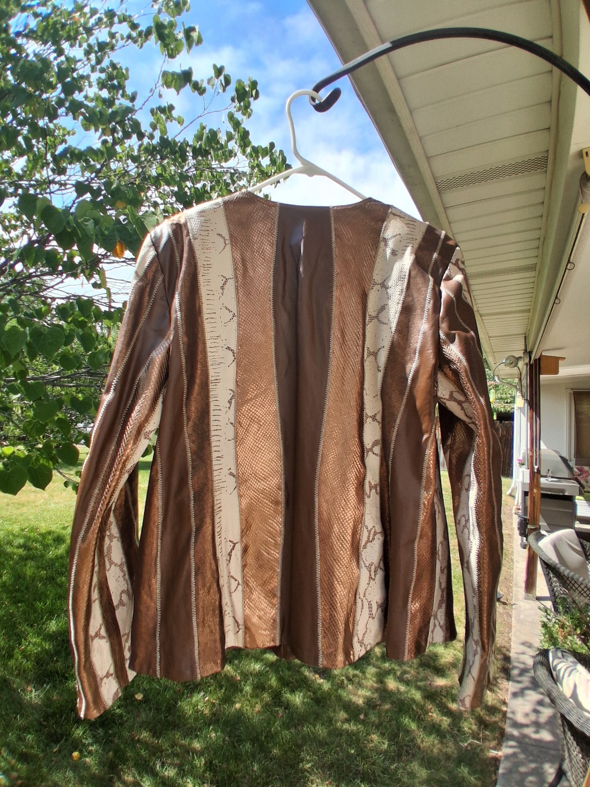 Designer Leather Jacket Chi By Falchi Excellent Condition Metallic Snake Print