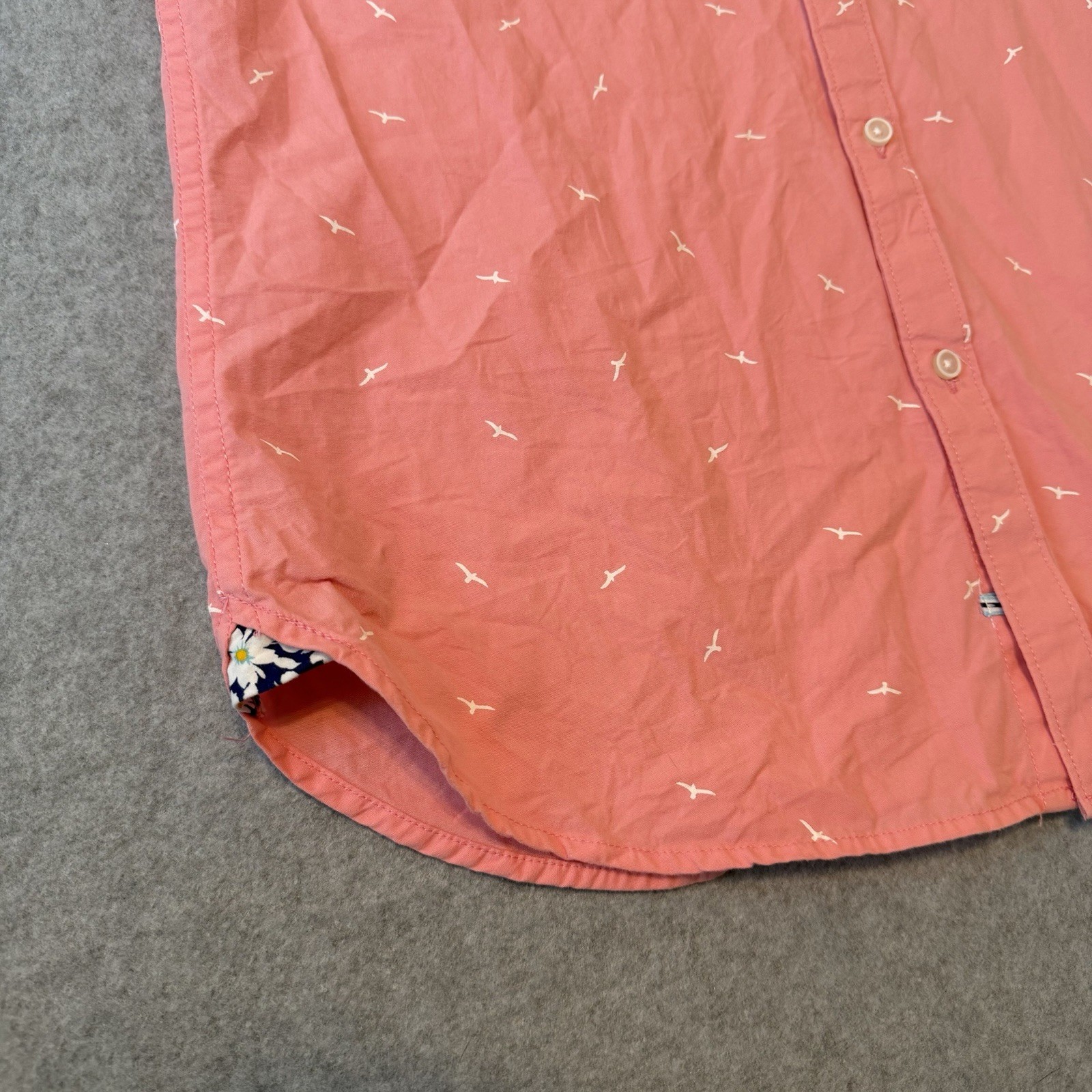 Denim & Flower Ricky Singh Short Sleeve Preppy Button Down Pink Bird Shirt Sz S