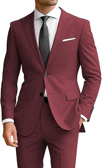 Men’s 2Pcs Suit Slim Fit Suits for Men Two Button Blazer Formal Business Jacket