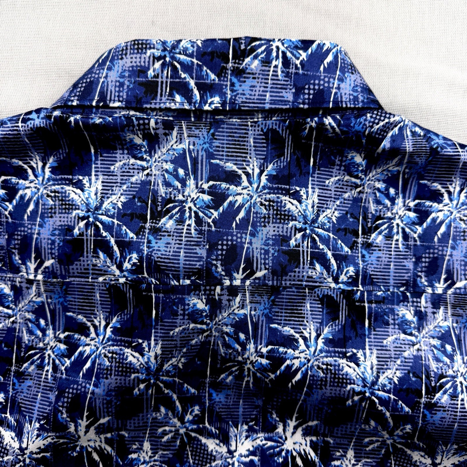 Robert Graham Geometric Floral Palm Tree Abstract Short Sleeve Shirt Blue 2XL