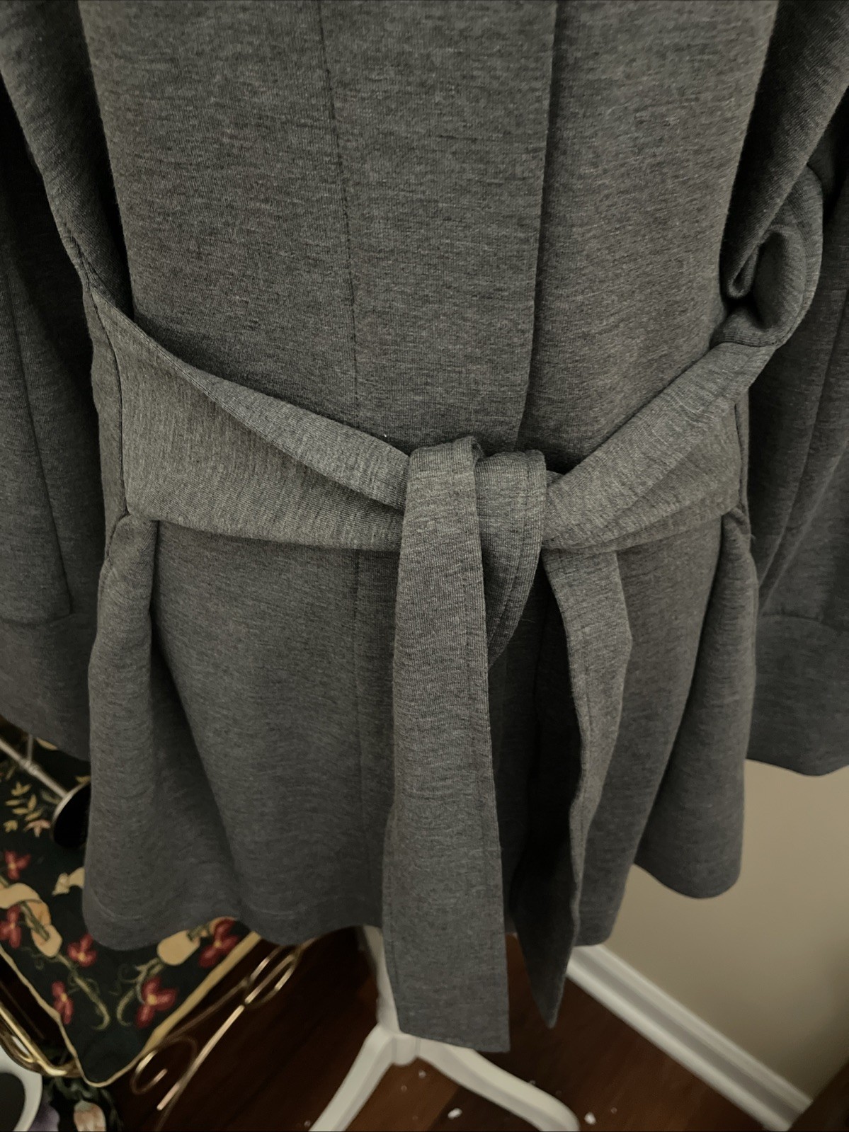 Varley Anset Jacket Large Light Grey Marl Belted Snap Front Doubleface Knit
