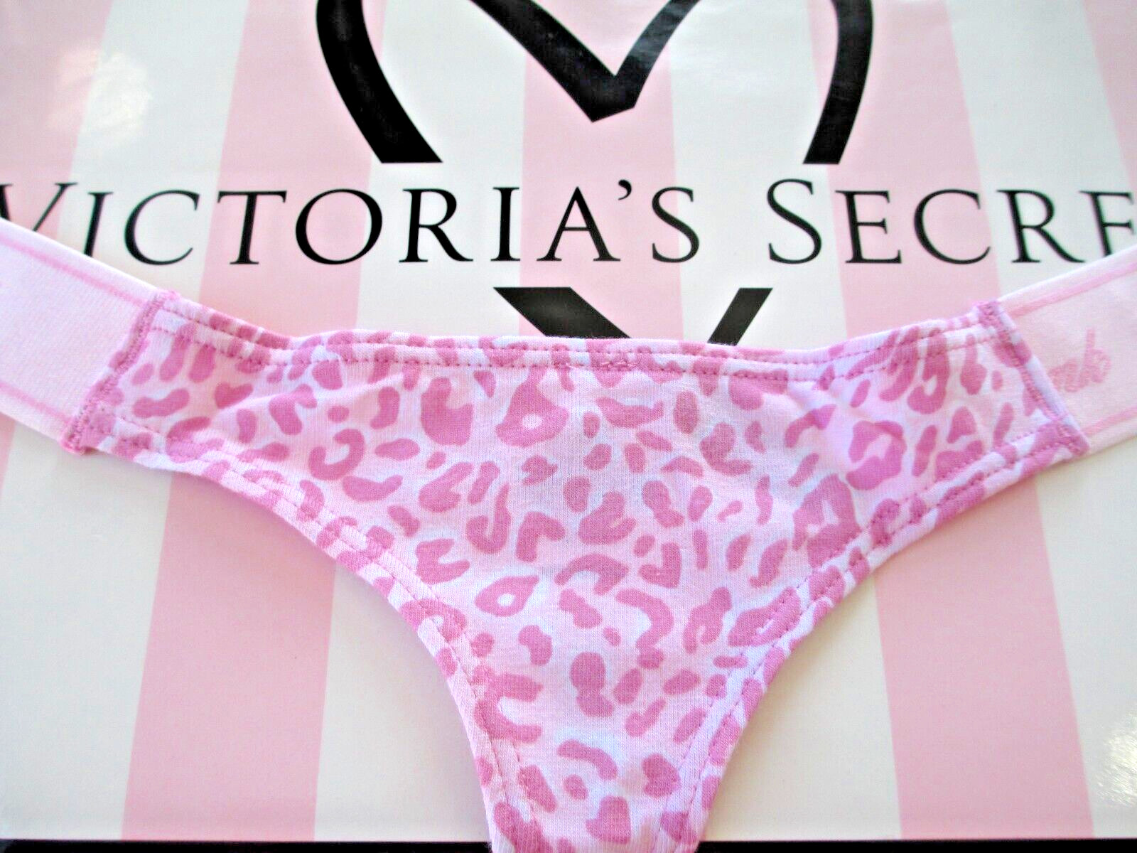 VICTORIA’S SECRET PINK Cotton Logo High Leg Thong Panty VS Pink Leopard S M L XL