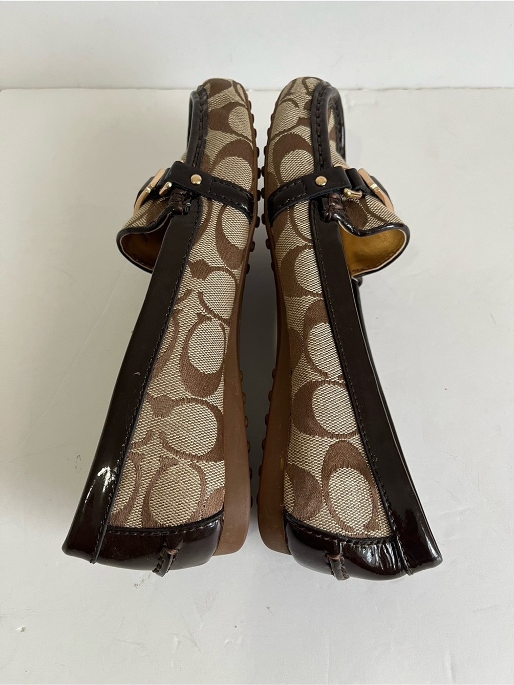 Coach Flynn brown CC Signature Monogram Jacquard driving shoe loafers size 6B