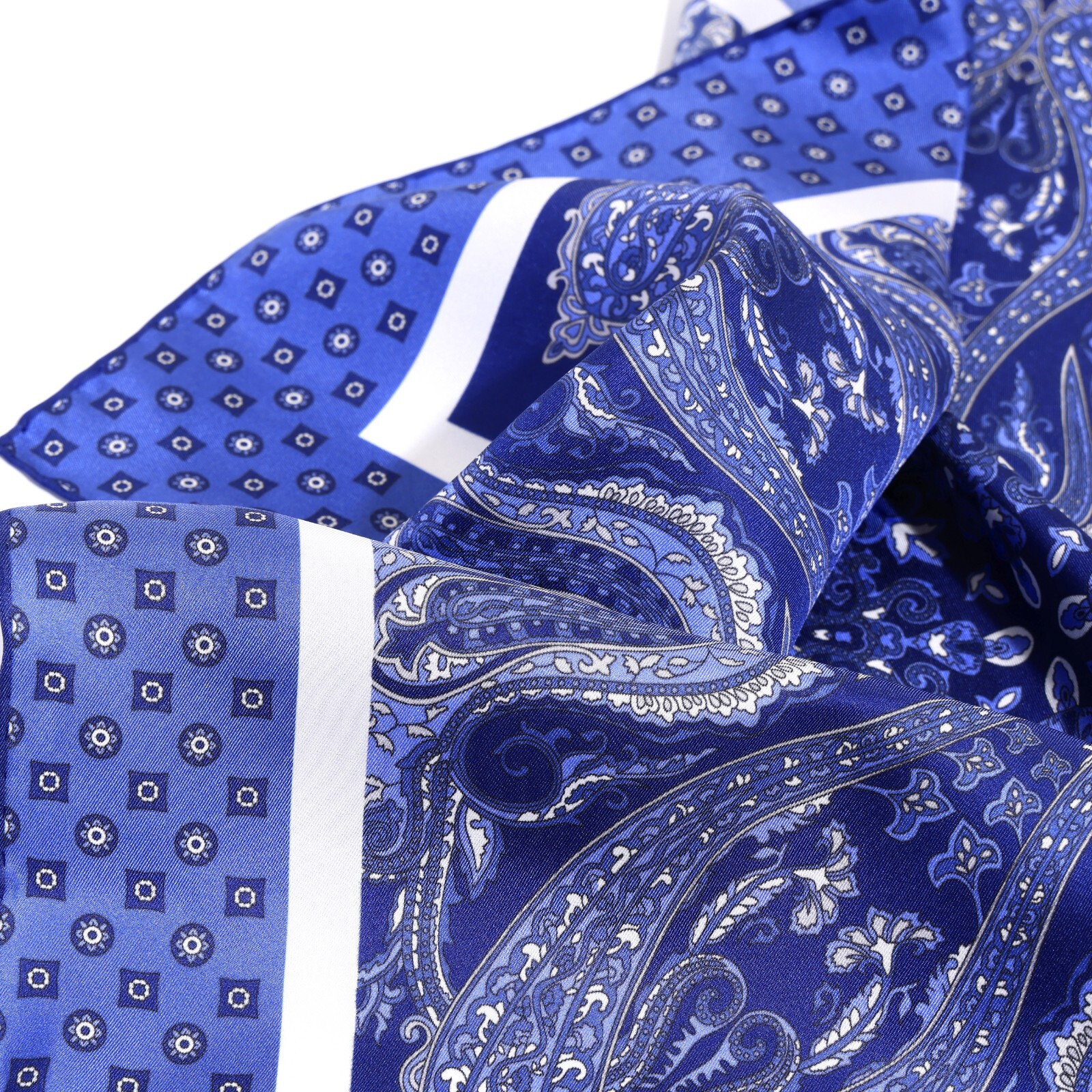 Men’s 100%Silk Handkerchief Navy Blue Floral Paisley Pocket Square 21″ 53cm