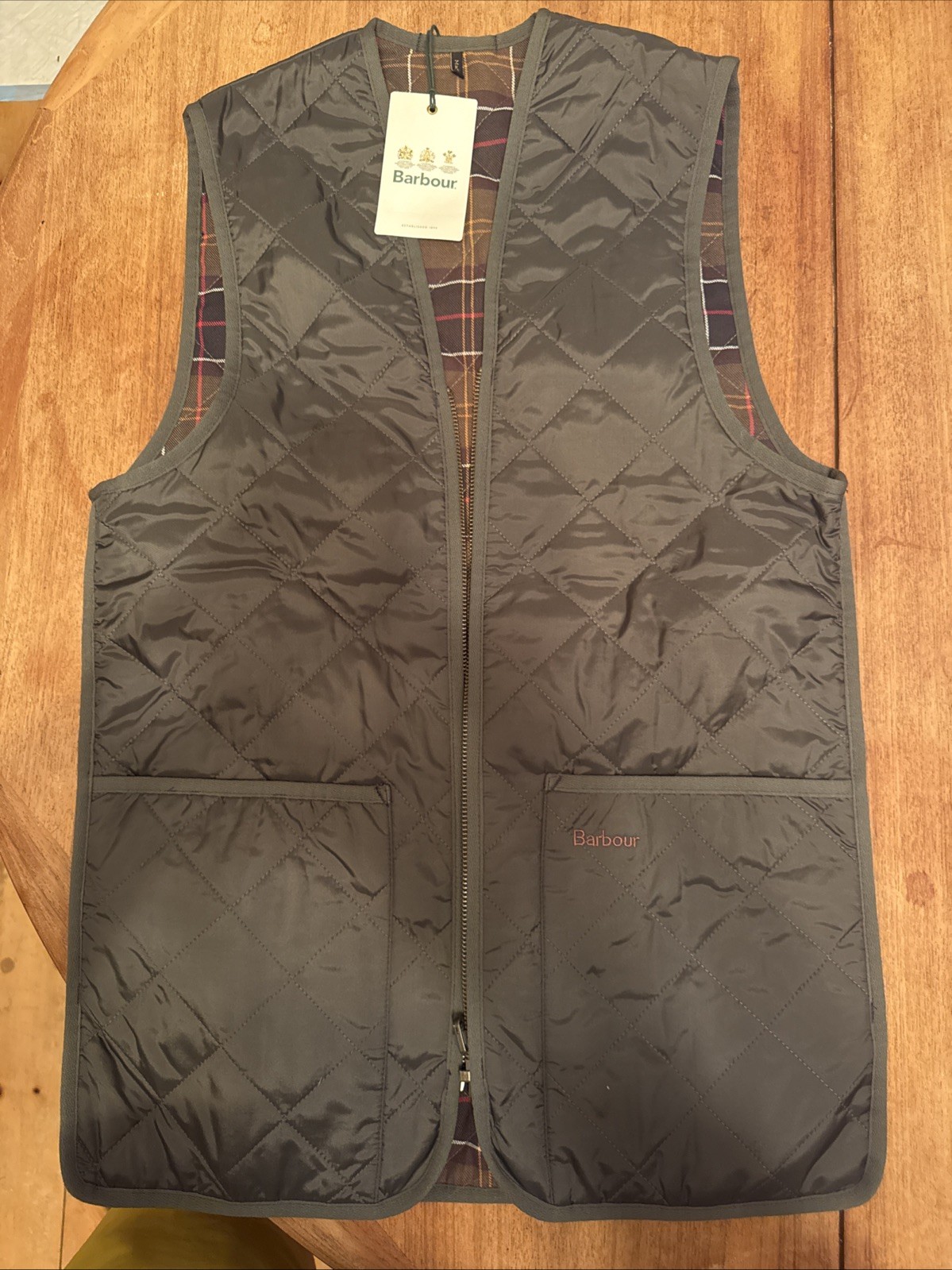 Barbour Quilted Waistcoat with Zip-In Liner, Olive, Size 34