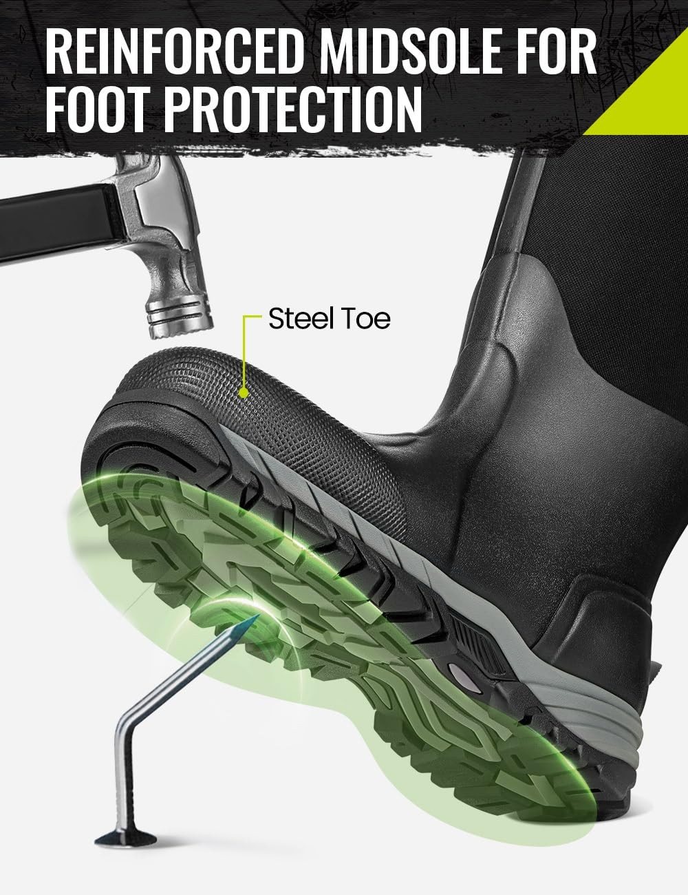 Puncture Proof Work Boots for Men – Sizes 7 to 13, Black Color