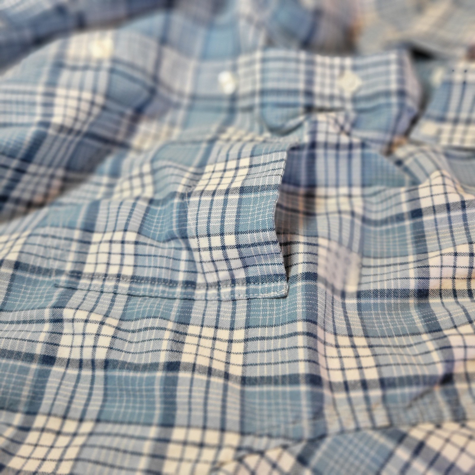 LL Bean Mens Slightly Fitted Short Sleeve Plaid Button Down Shirt Sz Large Blue