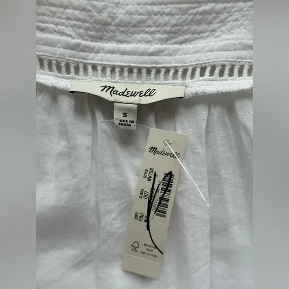 Madewell White Eyelet Flutter Sleeve Top S NWT