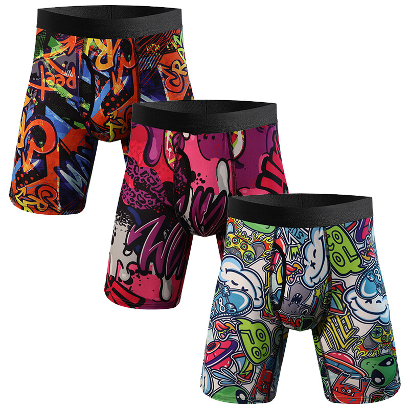 3 PACK Mens Long Leg Boxer Shorts Anti Chafing Underwear Comfort Briefs Trunks
