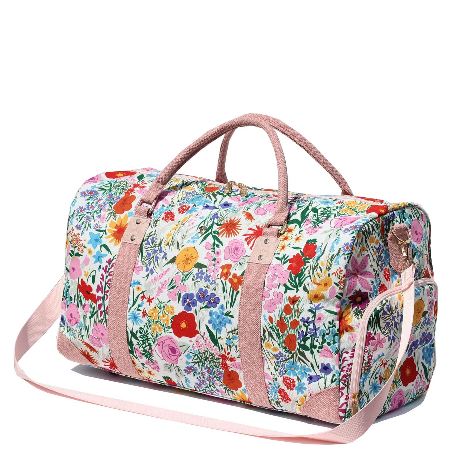 Travel Duffle Bag, Weekender Bag 21.7 x 9.3 x 11.8 inches, Canvas Pink flower