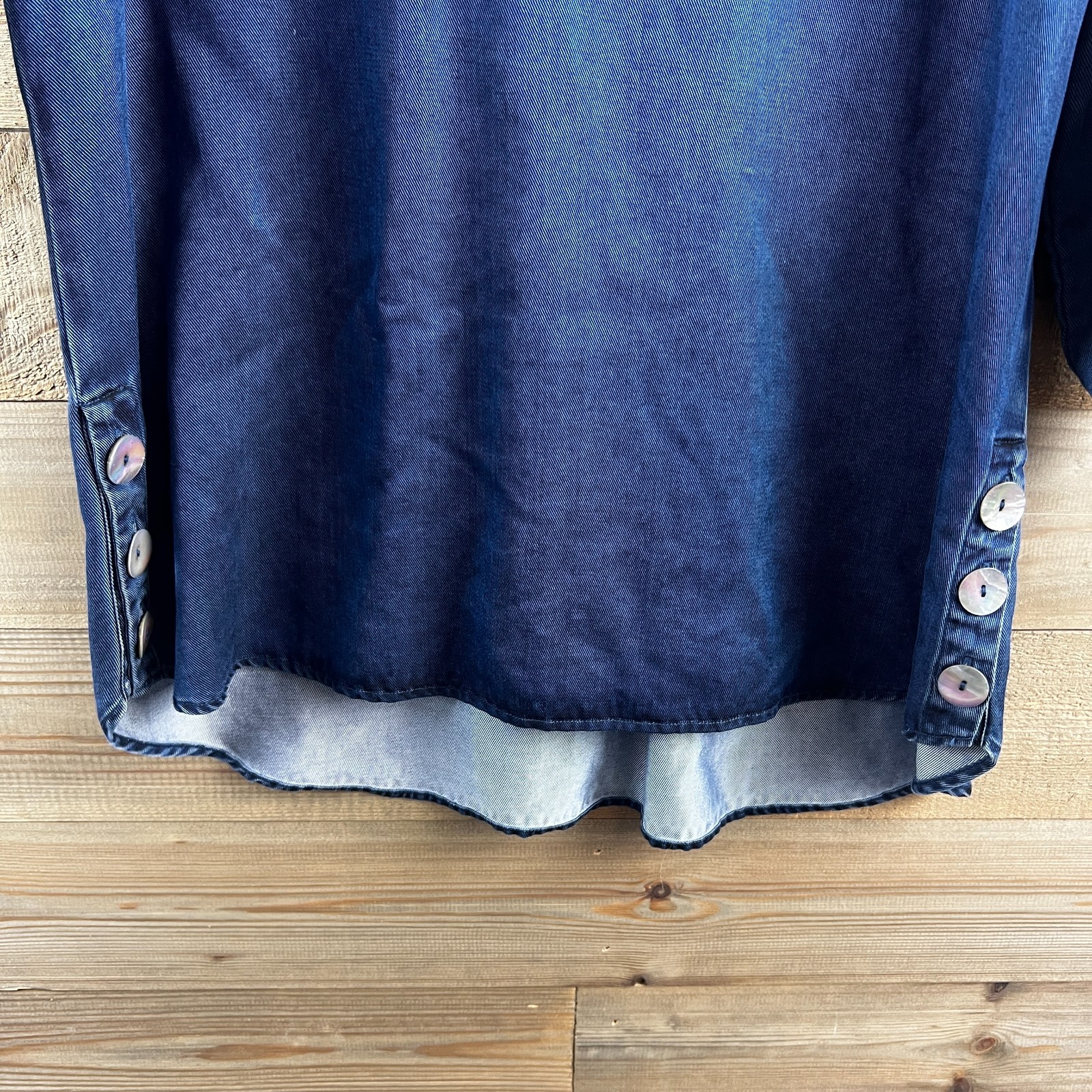 Soft Surroundings Womens Shirt Roll Tab Chambray Button Detail Tencel Large