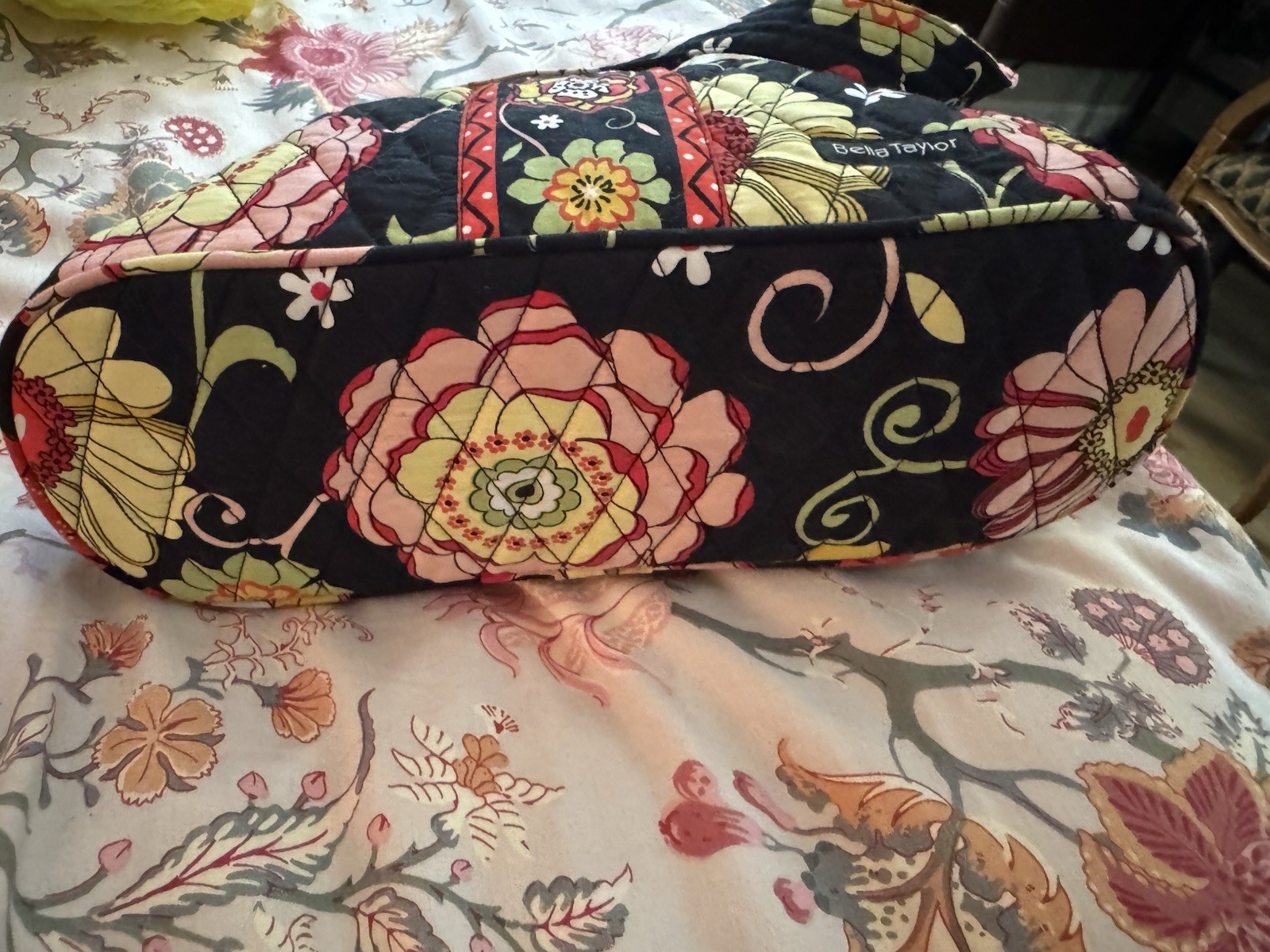 Bella Taylor Floral On Black Quilted Cotton Hobo Bag