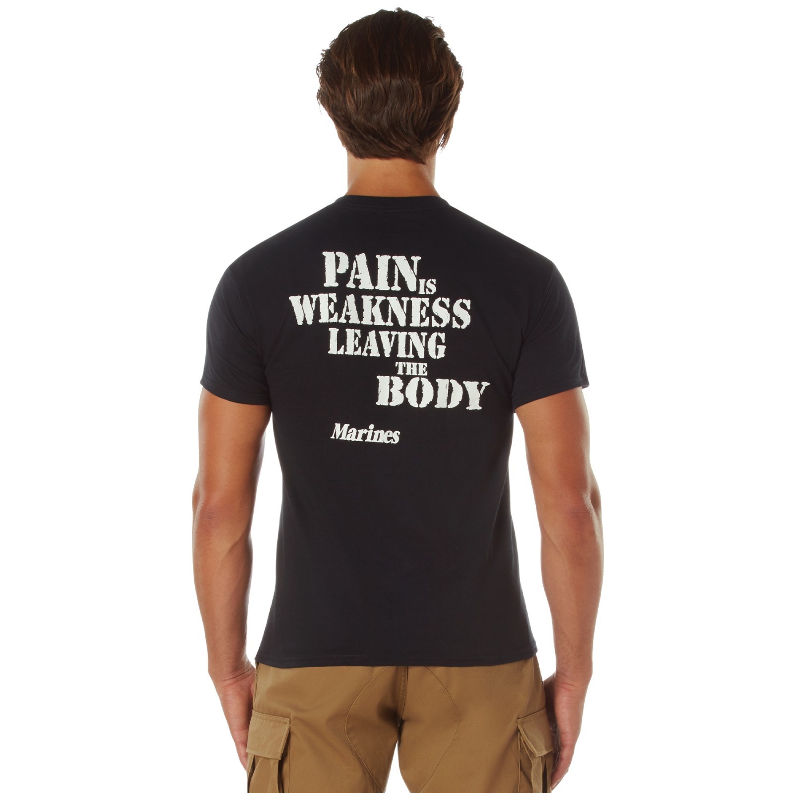 Black USMC Marines Pain Is Weakness Leaving The Body T-Shirt Double Sided Tee