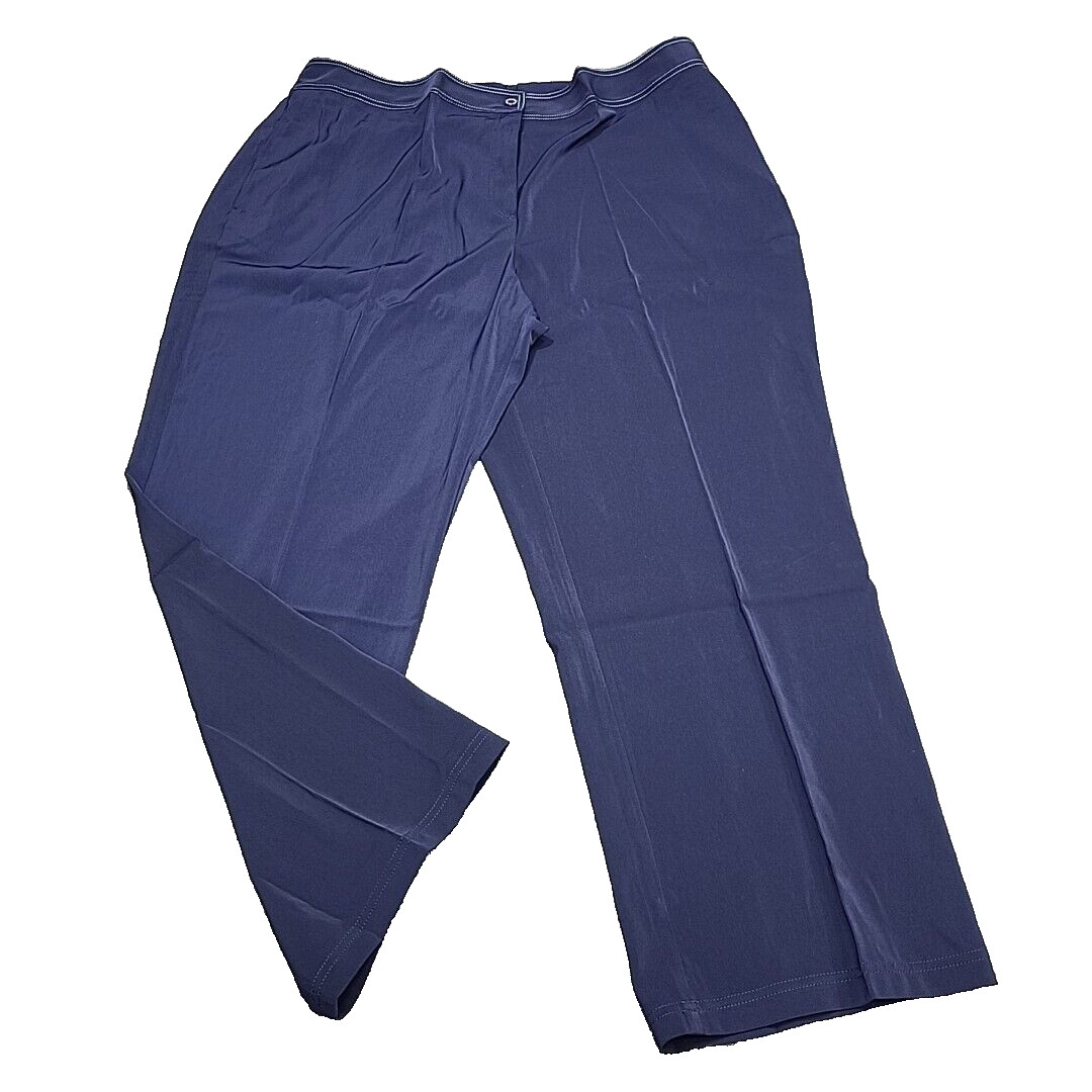 Susan Graver Womens Button Zip Fly Pants 3X Plus Size Navy w Pockets