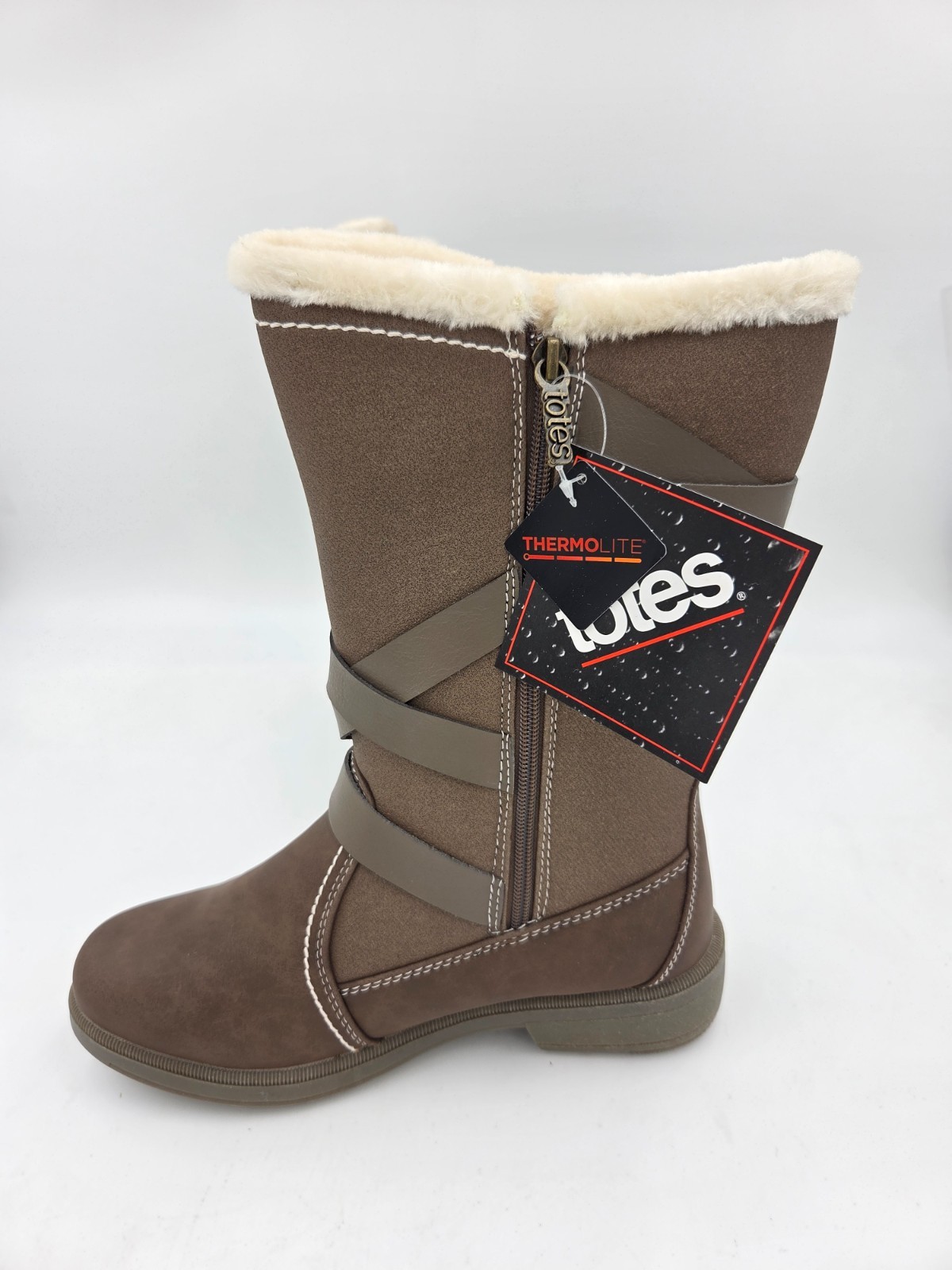 6M Totes Womens Winter Boots Diedre Brown Faux Leather Faux Fur Lined