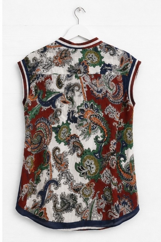 Magazine Floral Design Blouse 1/2 Buttondown Shirt Sleeveless Large NWT B15