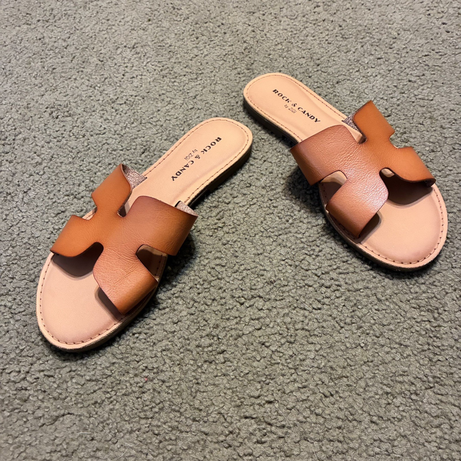 Rock & Candy by Zigi Bindi Sandals Slide Brown Tan Sz 6.5 Cushion Sole Womens