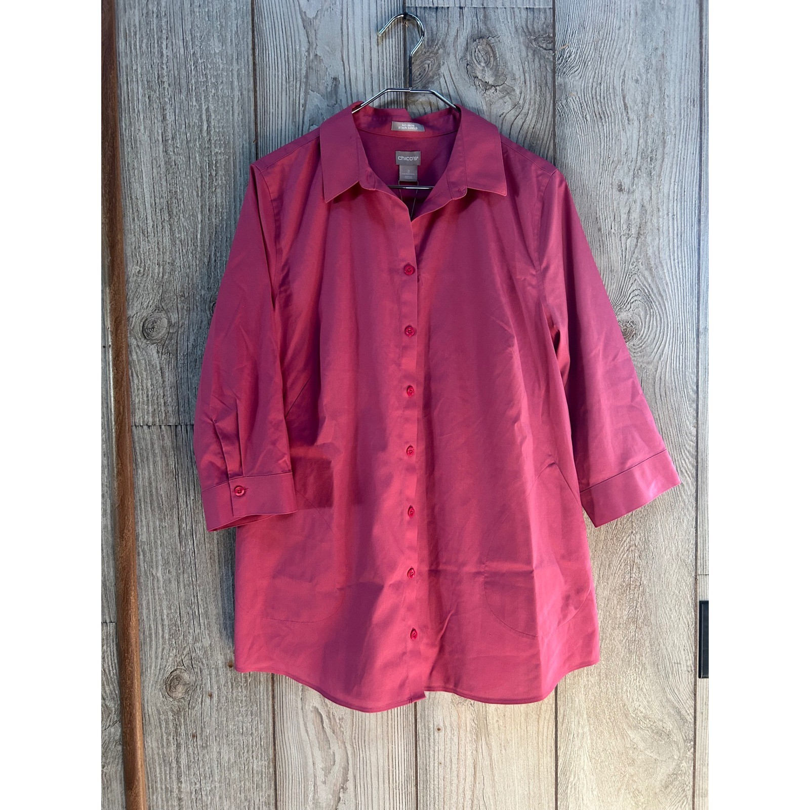 Chicos Rose Mist No-Iron Stain Shield Cotton Tunic Shirt Pink Size 2 Large 12/14