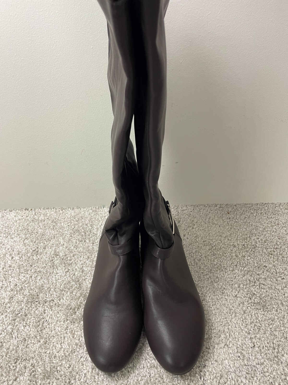 Comfort View Mid-Calf Lyra Boots Womens 10 1/2W Leather Side Zip Buckle Brown