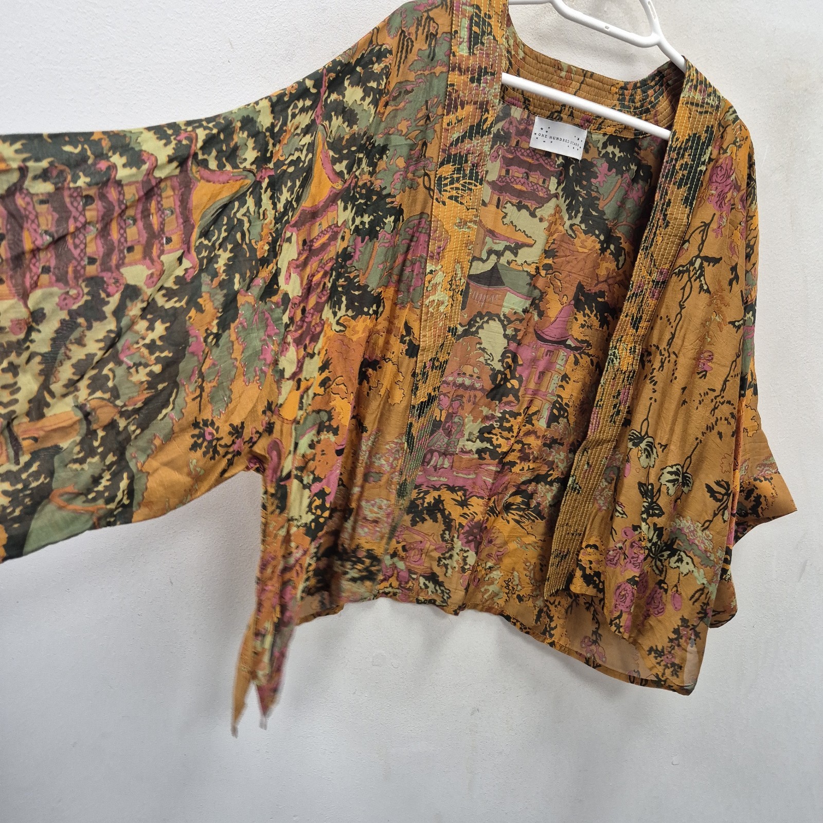 One Hundred Stars Short Kimono China Tree Cigar Boho Oriental Floral One Size