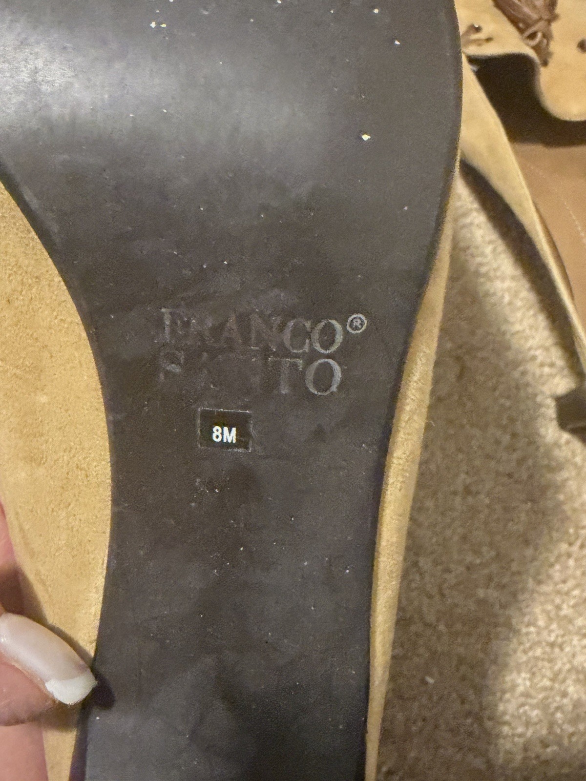 Franco Sarto Suede Tassel Loafer Heels Slip On Square Toe Beige 8M