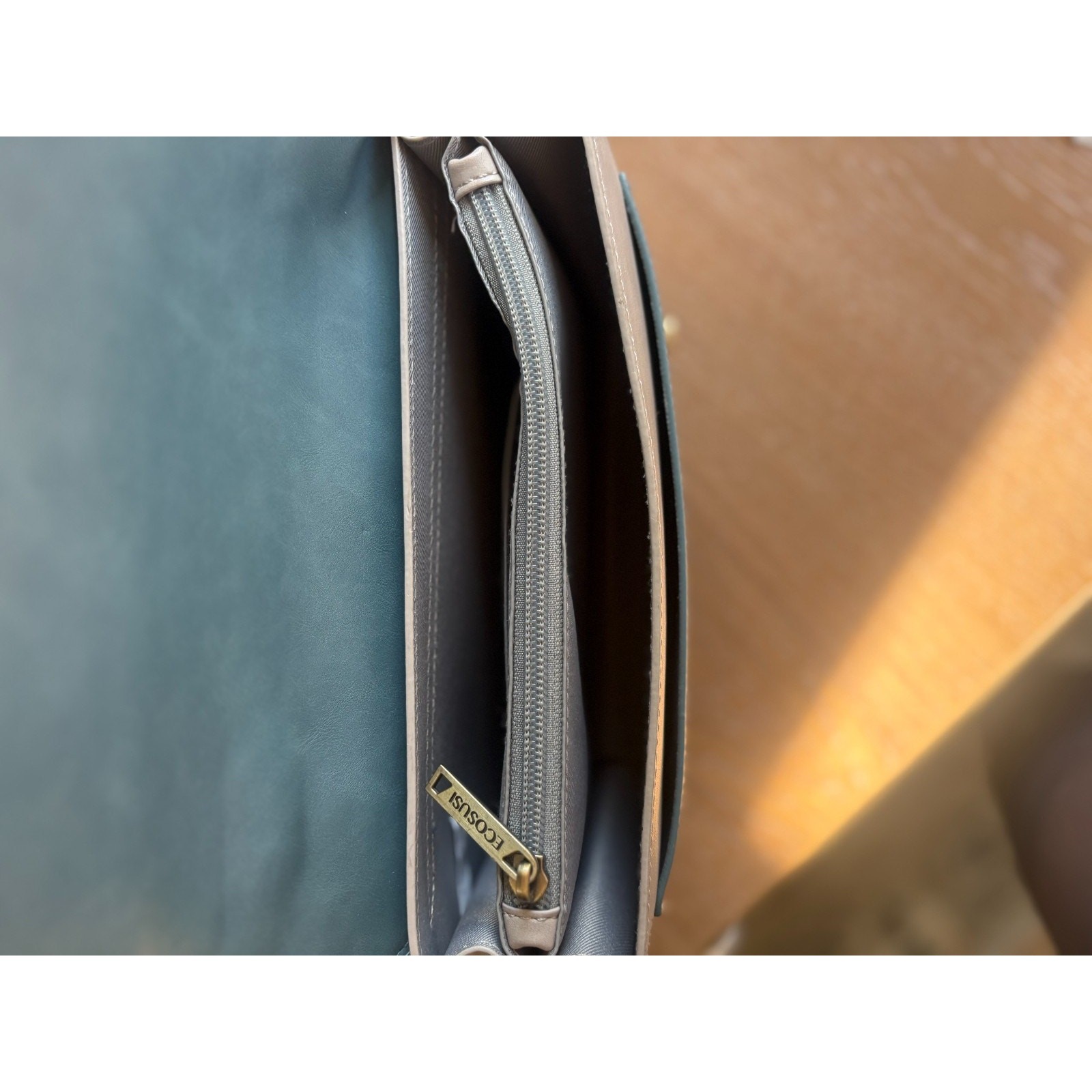 ECOSUSI Blue & Beige Two-Tone Messenger Bag – Detachable Bow – Retro Satchel