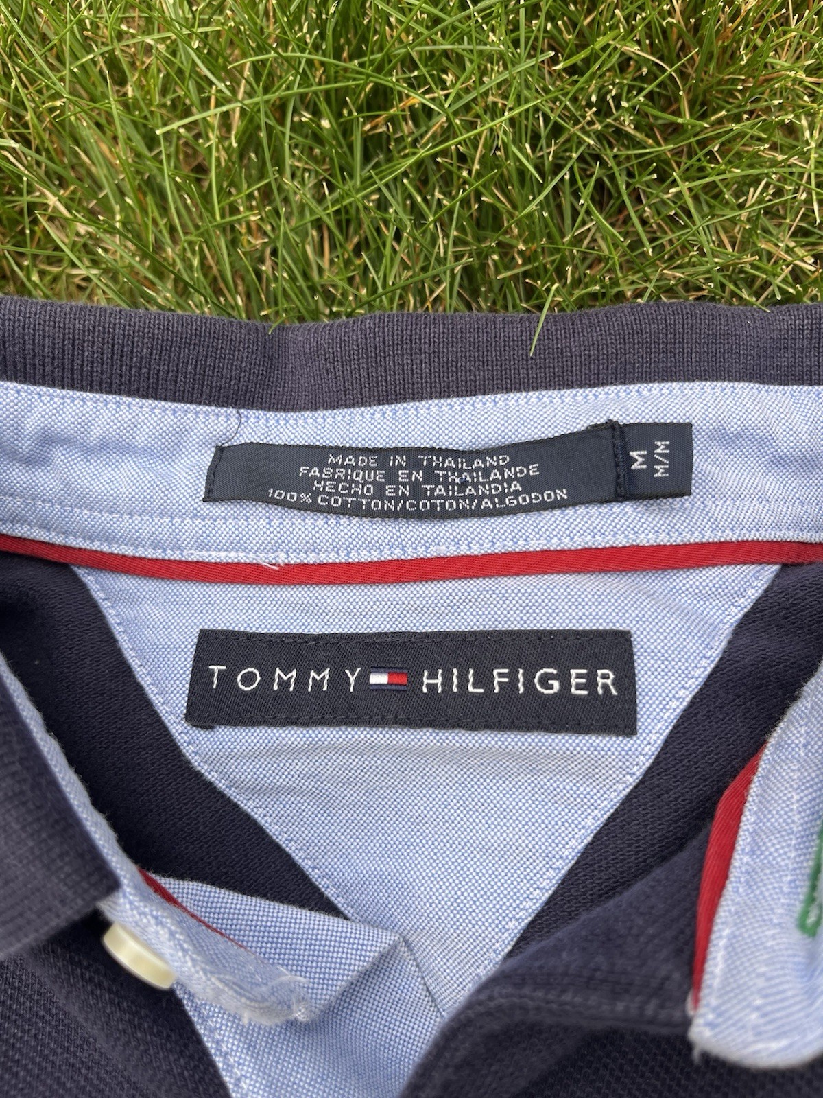 Vintage 2002 Tommy Hilfiger Men’s M Navy USA Flag Stars Polo Cotton Short Sleeve