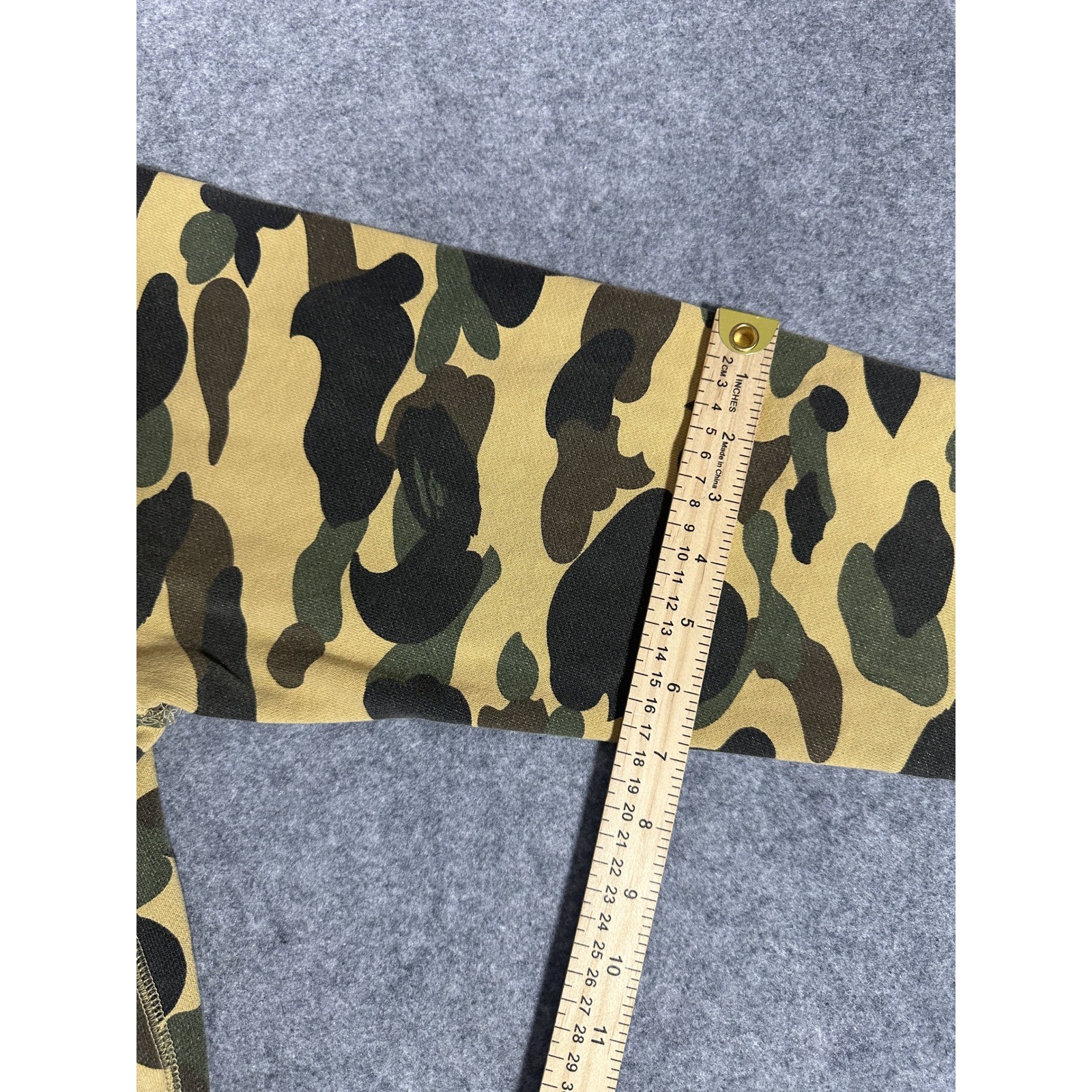 A Bathing Ape Shark Full-Zip Hoodie Medium Yellow Camo Cotton Frayed Hem