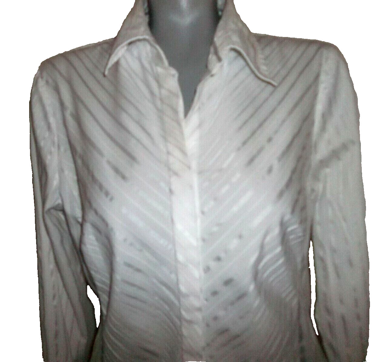 WORTHINGTON White Stripe Career Blouse Size 10, Long Slv Cotton/Poly/Spandex VGC