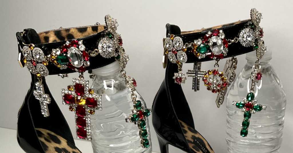 Philipp Plein 9 Fashion Show Crystals Cross Crucifix Rhinestones Heels Pumps