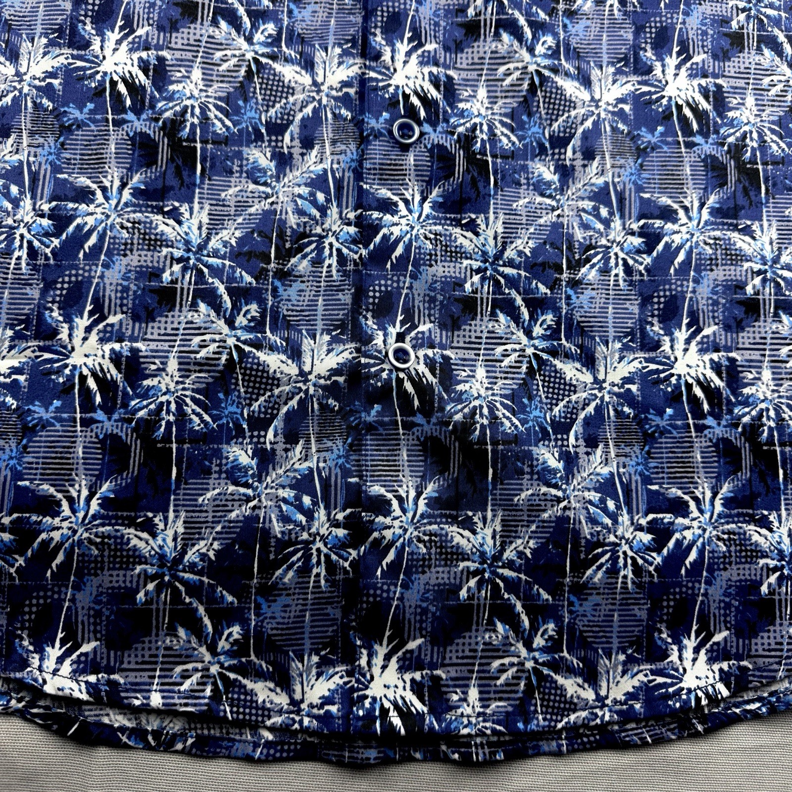 Robert Graham Geometric Floral Palm Tree Abstract Short Sleeve Shirt Blue 2XL