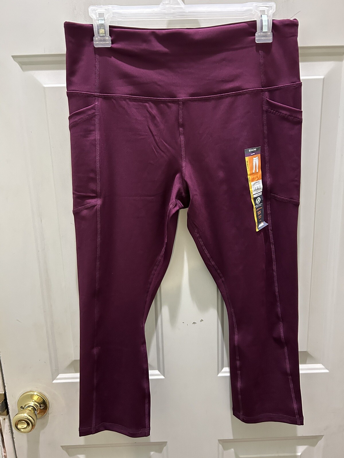 New!AVIA Purple Legging Side Pocket Capri Pant.Size L(12-14).Great Workout Pants